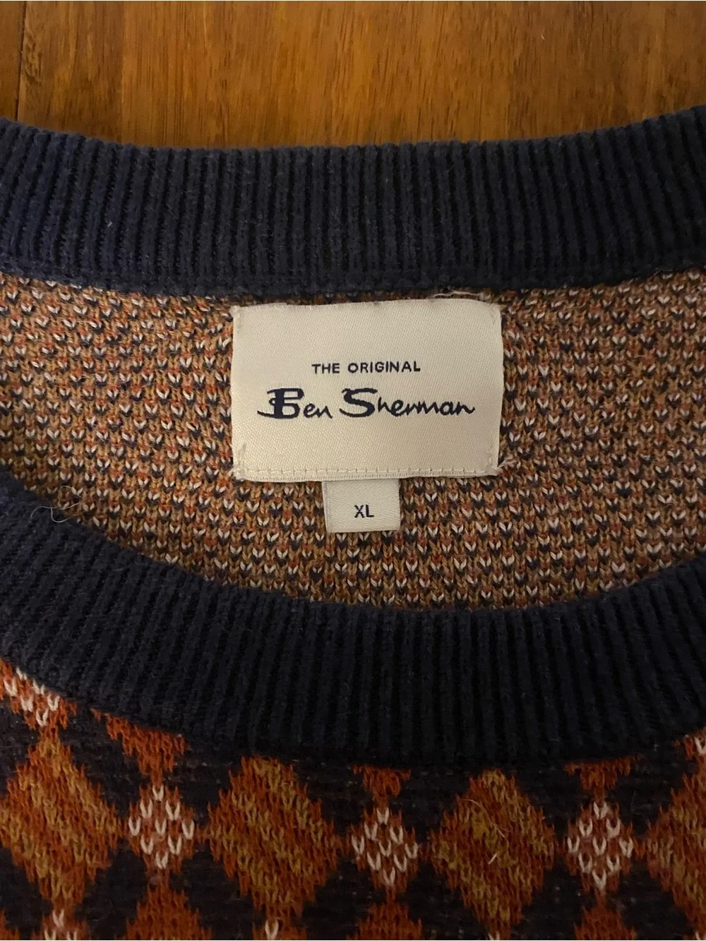 Ben Sherman Brown & Navy Argyle Crewneck Sweater